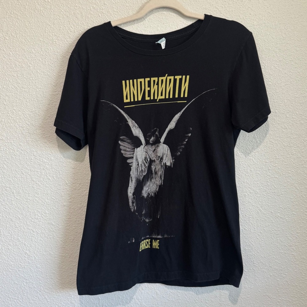 Y2K Underoath Erase Me Band T Shirt Mens Medium Black Angel Graphic Tee Grunge